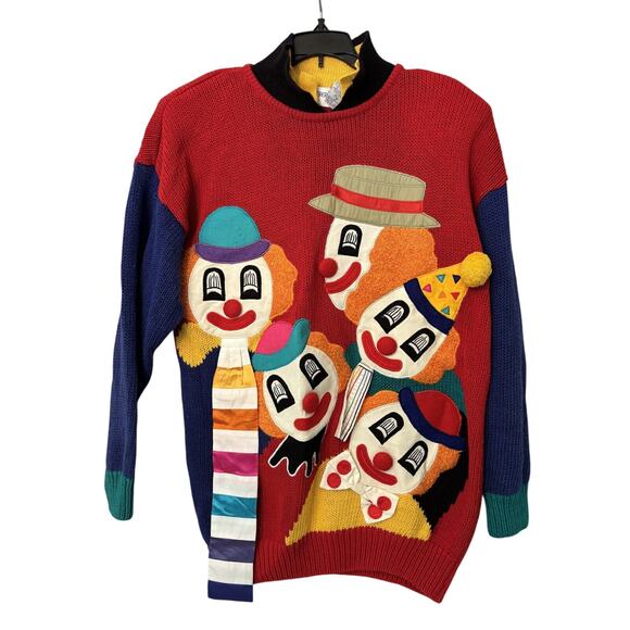 Bonnie Boerer Sweaters - Vintage Bonnie Boerer Halloween Holiday Clown Sweater Size Medium Red Kidcore